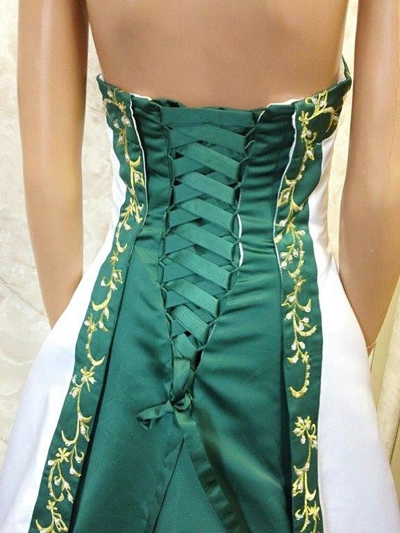 White and emerald green wedding gown